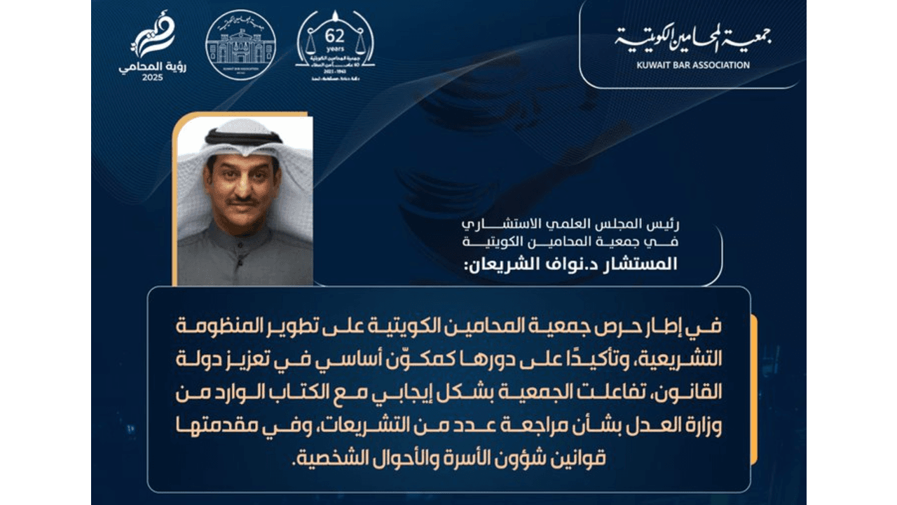 رئيس المجلس العلمي الاستشاري في جمعية المحامين الكويتية المستشار د.نواف الشريعان